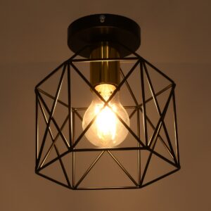 GloboStar® TRON 00792 Μοντέρνο Φωτιστικό Οροφής Μονόφωτο Μαύρο – Χρυσό Μεταλλικό Πλέγμα Φ18 x Y19.5cm