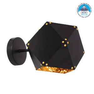 GloboStar® WELLES Replica 00794 Μοντέρνο Φωτιστικό Τοίχου Απλίκα Μονόφωτο Μεταλλικό Μαύρο – Χρυσό Μ17 x Π28 x Υ17cm