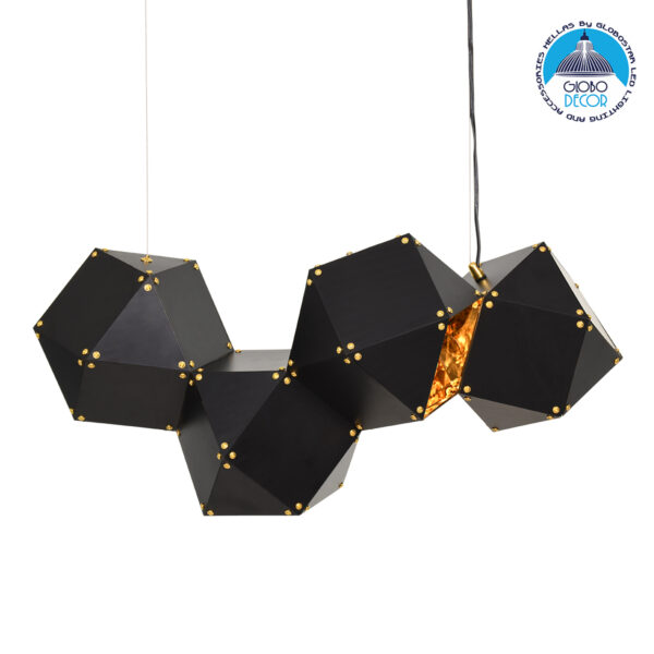 GloboStar® WELLES Replica 00796 Μοντέρνο Κρεμαστό Φωτιστικό Οροφής Πολύφωτο 4 x E14 Μεταλλικό Μαύρο – Χρυσό Μ68 x Π32 x Υ30cm