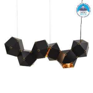 GloboStar® WELLES Replica 00797 Μοντέρνο Κρεμαστό Φωτιστικό Οροφής Πολύφωτο 6 x E14 Μεταλλικό Μαύρο – Χρυσό Μ98 x Π32 x Υ30cm