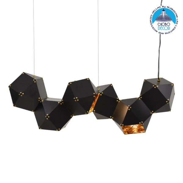 GloboStar® WELLES Replica 00797 Μοντέρνο Κρεμαστό Φωτιστικό Οροφής Πολύφωτο 6 x E14 Μεταλλικό Μαύρο – Χρυσό Μ98 x Π32 x Υ30cm