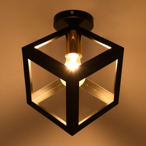 GloboStar® CUBE 00799 Μοντέρνο Φωτιστικό Οροφής Μονόφωτο Μαύρο Μεταλλικό Πλέγμα Φ25 x Y25cm