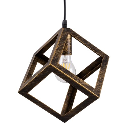 GloboStar® CUBE 00803 Μοντέρνο Κρεμαστό Φωτιστικό Οροφής Μονόφωτο Χρυσό Σκουριά Μεταλλικό Πλέγμα Μ25 x Π25 x Υ25cm