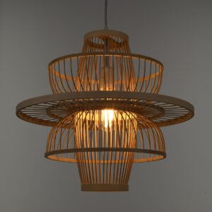 GloboStar® BALI 00861 Vintage Κρεμαστό Φωτιστικό Οροφής Μονόφωτο 1 x E27 Μπεζ Ξύλινο Bamboo Φ45 x Y42.5cm