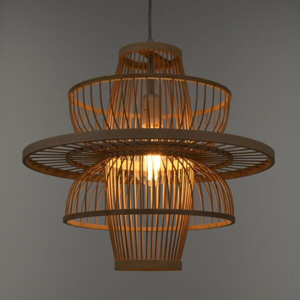 GloboStar® BALI 00861 Vintage Κρεμαστό Φωτιστικό Οροφής Μονόφωτο 1 x E27 Μπεζ Ξύλινο Bamboo Φ45 x Y42.5cm