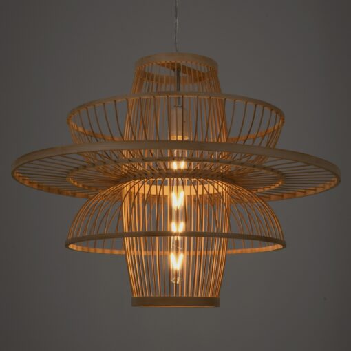 GloboStar® BALI 00862 Vintage Κρεμαστό Φωτιστικό Οροφής Μονόφωτο 1 x E27 Μπεζ Ξύλινο Bamboo Φ60 x Y45cm