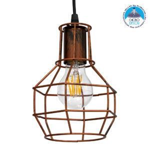 GloboStar® CAGE 00866 Vintage Industrial Κρεμαστό Φωτιστικό Οροφής Μονόφωτο 1 x E27 Καφέ Σκουριά Μεταλλικό Πλέγμα Φ15 x Y22cm
