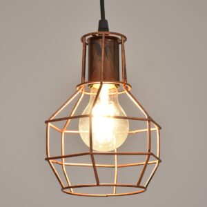 GloboStar® CAGE 00866 Vintage Industrial Κρεμαστό Φωτιστικό Οροφής Μονόφωτο 1 x E27 Καφέ Σκουριά Μεταλλικό Πλέγμα Φ15 x Y22cm