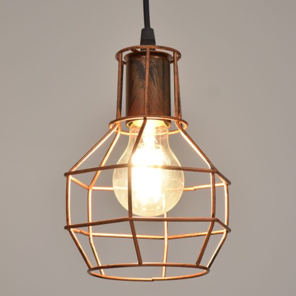 GloboStar® CAGE 00866 Vintage Industrial Κρεμαστό Φωτιστικό Οροφής Μονόφωτο 1 x E27 Καφέ Σκουριά Μεταλλικό Πλέγμα Φ15 x Y22cm