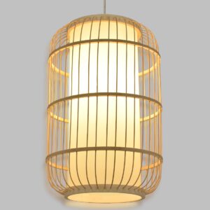 GloboStar® DE PARIS 00893 Vintage Κρεμαστό Φωτιστικό Οροφής Μονόφωτο 1 x E27 Μπεζ Ξύλινο Bamboo Φ25 x Υ42cm