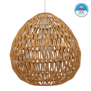GloboStar® JIMMY 00911 Vintage Κρεμαστό Φωτιστικό Οροφής Μονόφωτο 1 x E27 Πλέγμα με Ανοιχτό Καφέ Σχοινί Φ36 x Y30cm
