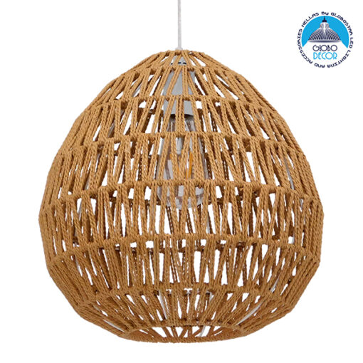 GloboStar® JIMMY 00911 Vintage Κρεμαστό Φωτιστικό Οροφής Μονόφωτο 1 x E27 Πλέγμα με Ανοιχτό Καφέ Σχοινί Φ36 x Y30cm
