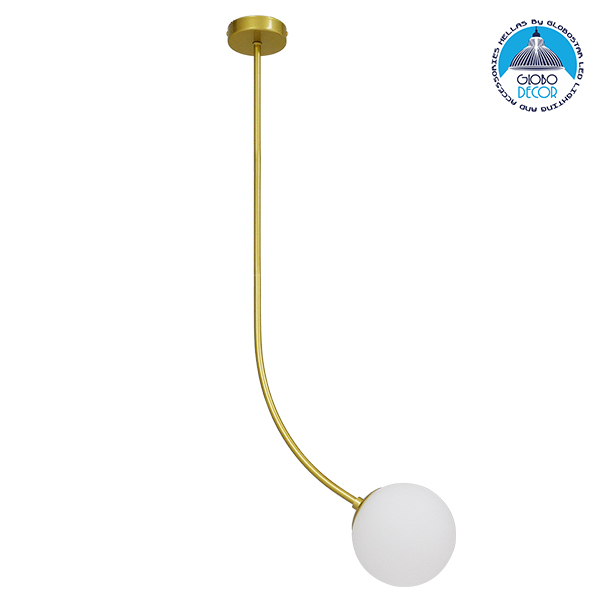 GloboStar® DRIZZLE 00921 Μοντέρνο Φωτιστικό Οροφής Μονόφωτο Χρυσό 100cm με Λευκό Ματ Γυαλί Φ15 x Y100cm