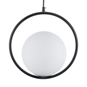GloboStar® MADRID 00931 Μοντέρνο Κρεμαστό Φωτιστικό Οροφής Μονόφωτο 1 x E27 Μαύρο Μεταλλικό Γυάλινο Μπάλα Μ30 x Π20 x Υ30cm