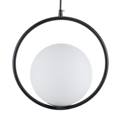 GloboStar® MADRID 00931 Μοντέρνο Κρεμαστό Φωτιστικό Οροφής Μονόφωτο 1 x E27 Μαύρο Μεταλλικό Γυάλινο Μπάλα Μ30 x Π20 x Υ30cm