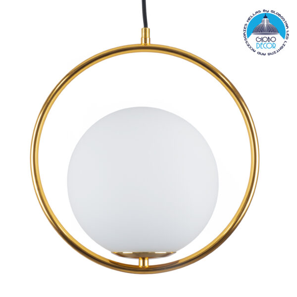 GloboStar® MADRID 00932 Μοντέρνο Κρεμαστό Φωτιστικό Οροφής Μονόφωτο 1 x E27 Χρυσό Μεταλλικό Γυάλινο Μπάλα Μ30 x Π20 x Υ30cm