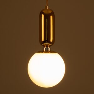 GloboStar® MAVERICK 00943 Μοντέρνο Κρεμαστό Φωτιστικό Οροφής Μονόφωτο 1 x E27 Χρυσό Μεταλλικό Γυάλινο Μπάλα Φ15 x Υ15cm