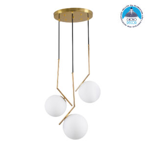 GloboStar® MONROE 00953 Μοντέρνο Κρεμαστό Φωτιστικό Οροφής Τρίφωτο 3 x E27 Χρυσό – Λευκό Μεταλλικό Μπάλα Φ60 x Υ50cm
