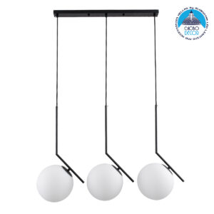 GloboStar® MONROE 00954 Μοντέρνο Κρεμαστό Φωτιστικό Οροφής Τρίφωτο 3 x E27 Μαύρο – Λευκό Μεταλλικό Μπάλα Μ74 x Π25 x Υ50cm