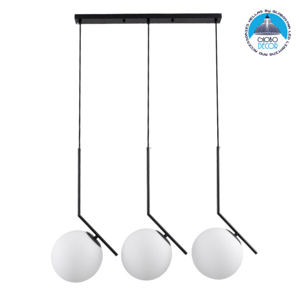 GloboStar® MONROE 00954 Μοντέρνο Κρεμαστό Φωτιστικό Οροφής Τρίφωτο 3 x E27 Μαύρο – Λευκό Μεταλλικό Μπάλα Μ74 x Π25 x Υ50cm