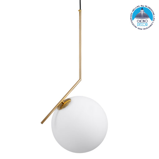 GloboStar® MONROE 00956 Μοντέρνο Κρεμαστό Φωτιστικό Οροφής Μονόφωτο 1 x E27 Χρυσό – Λευκό Μεταλλικό Μπάλα Φ30 x Υ75cm