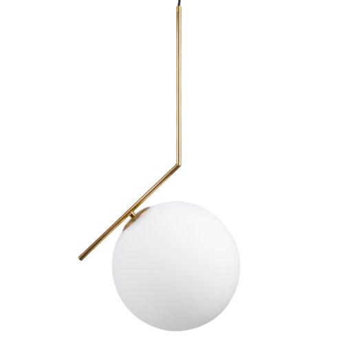 GloboStar® MONROE 00956 Μοντέρνο Κρεμαστό Φωτιστικό Οροφής Μονόφωτο 1 x E27 Χρυσό – Λευκό Μεταλλικό Μπάλα Φ30 x Υ75cm