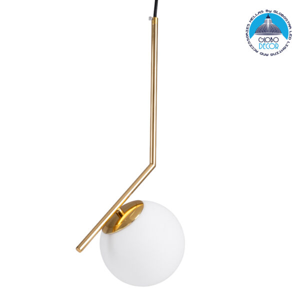 GloboStar® MONROE 00958 Μοντέρνο Κρεμαστό Φωτιστικό Οροφής Μονόφωτο 1 x E27 Χρυσό – Λευκό Μεταλλικό Μπάλα Φ15 x Υ49cm