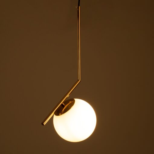 GloboStar® MONROE 00958 Μοντέρνο Κρεμαστό Φωτιστικό Οροφής Μονόφωτο 1 x E27 Χρυσό – Λευκό Μεταλλικό Μπάλα Φ15 x Υ49cm
