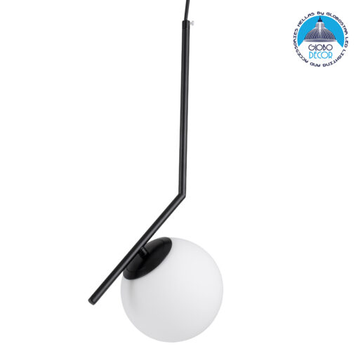 GloboStar® MONROE 00959 Μοντέρνο Κρεμαστό Φωτιστικό Οροφής Μονόφωτο 1 x E27 Μαύρο – Λευκό Μεταλλικό Μπάλα Φ15 x Υ49cm
