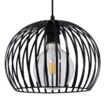 GloboStar® CARTER 00960 Μοντέρνο Industrial Κρεμαστό Φωτιστικό Οροφής Μονόφωτο 1 x E27 Μαύρο με Εκρού Μεταλλικό Πλέγμα Φ28 x Υ23cm