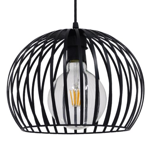 GloboStar® CARTER 00960 Μοντέρνο Industrial Κρεμαστό Φωτιστικό Οροφής Μονόφωτο 1 x E27 Μαύρο με Εκρού Μεταλλικό Πλέγμα Φ28 x Υ23cm