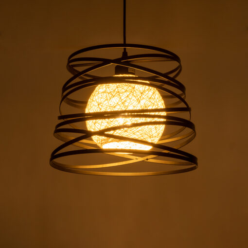 GloboStar® CARTER 00961 Μοντέρνο Industrial Κρεμαστό Φωτιστικό Οροφής Μονόφωτο 1 x E27 AC220-240V IP20 – Φ32 x Υ25cm – Μαύρο Μεταλλικό και Εκρού Μπάλα Πλέγμα – 5 Χρόνια Εγγύηση