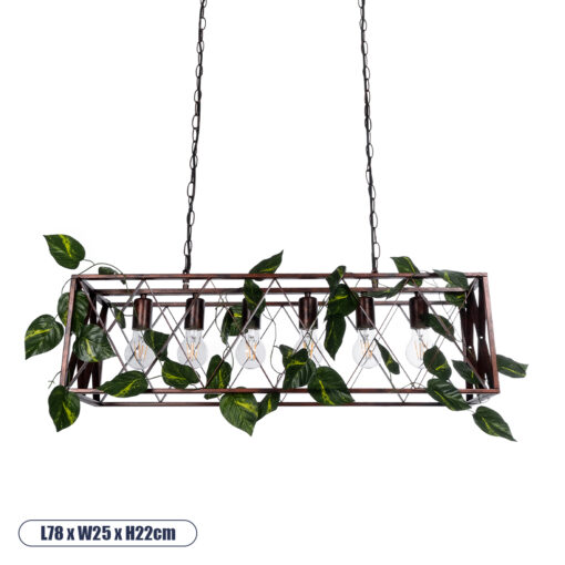 GloboStar® CLARITY 00963 Vintage Industrial Κρεμαστό Φωτιστικό Οροφής Πολύφωτο 6 x E27 Καφέ Σκουριά Μεταλλικό Πλέγμα Μ78 x Π25 x Υ22cm