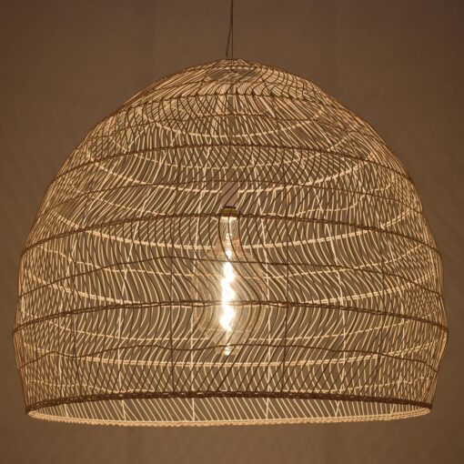 GloboStar® MALIBU 00965 Vintage Κρεμαστό Φωτιστικό Οροφής Μονόφωτο 1 x E27 Λευκό Ξύλινο Bamboo Φ100 x Y86cm
