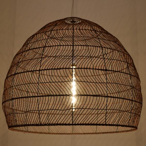 GloboStar® MALIBU 00967 Vintage Κρεμαστό Φωτιστικό Οροφής Μονόφωτο 1 x E27 Καφέ Ξύλινο Bamboo Φ100 x Y86cm