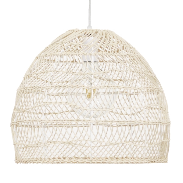 GloboStar® MALIBU 00968 Vintage Κρεμαστό Φωτιστικό Οροφής Μονόφωτο 1 x E27 Λευκό Ξύλινο Bamboo Φ40 x Y35cm