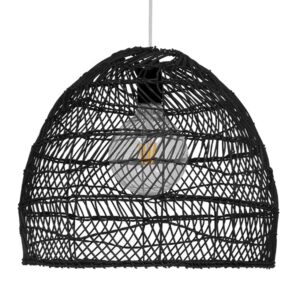 GloboStar® MALIBU 00969 Vintage Κρεμαστό Φωτιστικό Οροφής Μονόφωτο 1 x E27 Μαύρο Ξύλινο Bamboo Φ40 x Y35cm