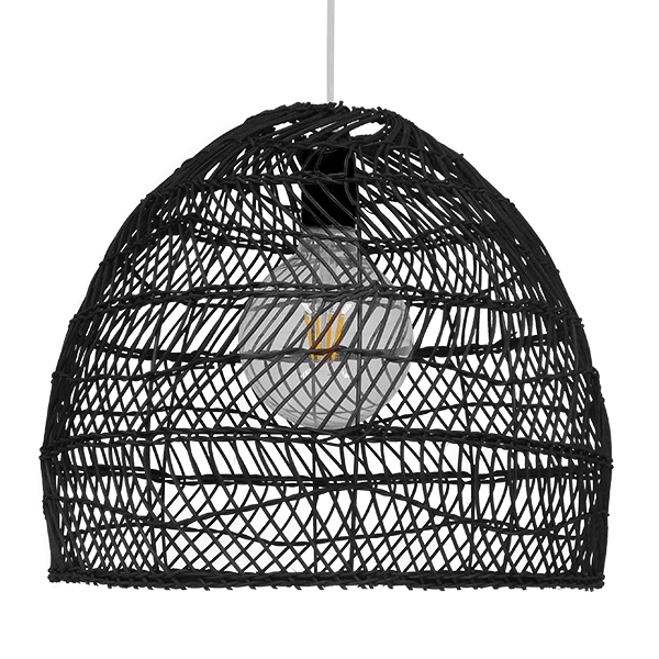 GloboStar® MALIBU 00969 Vintage Κρεμαστό Φωτιστικό Οροφής Μονόφωτο 1 x E27 Μαύρο Ξύλινο Bamboo Φ40 x Y35cm