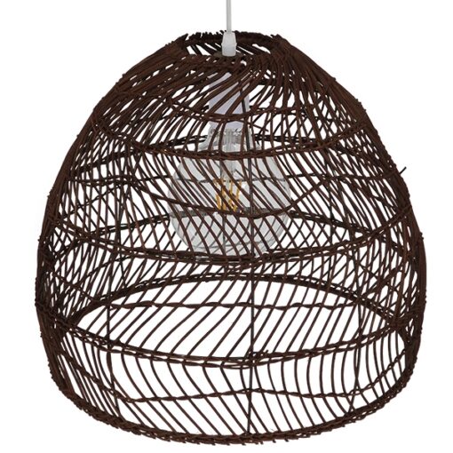 GloboStar® MALIBU 00970 Vintage Κρεμαστό Φωτιστικό Οροφής Μονόφωτο 1 x E27 Καφέ Ξύλινο Bamboo Φ40 x Y35cm