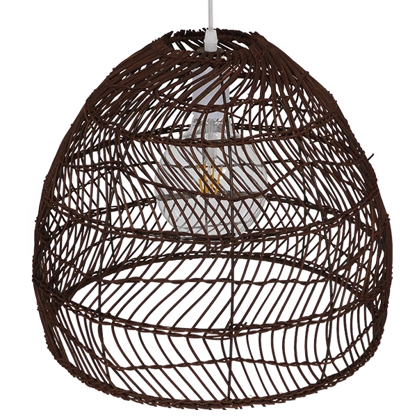 GloboStar® MALIBU 00970 Vintage Κρεμαστό Φωτιστικό Οροφής Μονόφωτο 1 x E27 Καφέ Ξύλινο Bamboo Φ40 x Y35cm