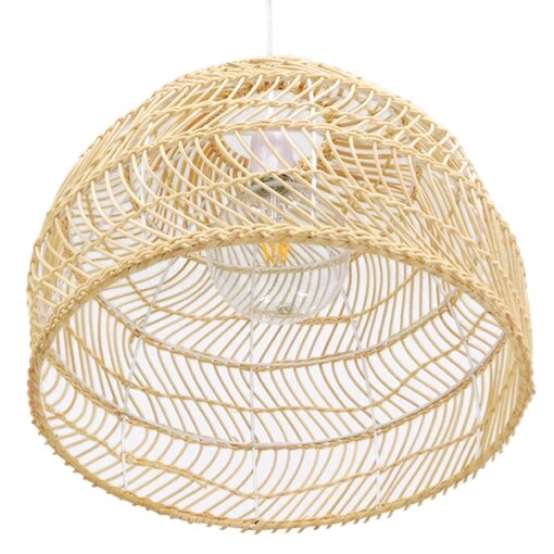 GloboStar® MALIBU 00973 Vintage Κρεμαστό Φωτιστικό Οροφής Μονόφωτο 1 x E27 Μπεζ Ξύλινο Bamboo Φ40 x Y35cm