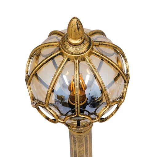 Vintage Industrial Φωτιστικό Δαπέδου Μονόφωτο Μπρονζέ Χρυσό Μεταλλικό Πλέγμα με Μελί Γυαλί Φ18 GloboStar ETOILE 00985