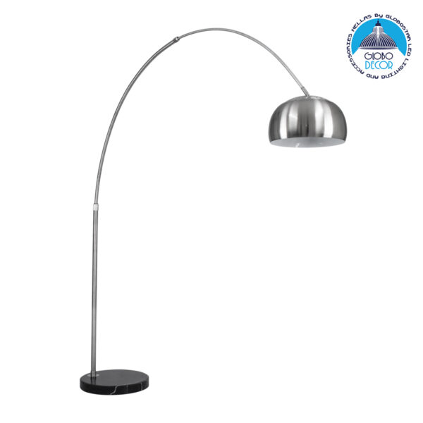 GloboStar® PRAGUE 00990 Μοντέρνο Φωτιστικό Δαπέδου Μονόφωτο 1 x E27 Ασημί Μεταλλικό Καμπάνα & Μαύρη Μαρμάρινη Βάση L210 x W45 x H220cm