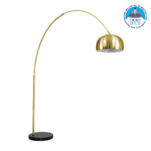 GloboStar® PRAGUE 00992 Μοντέρνο Φωτιστικό Δαπέδου Μονόφωτο 1 x E27 Χρυσό Μεταλλικό Καμπάνα & Μαύρη Μαρμάρινη Βάση L210 x W45 x H220cm