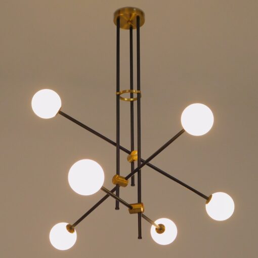 GloboStar® VELVET 00994 Μοντέρνο Industrial Φωτιστικό Οροφής Πολύφωτο 6 x G9 Μαύρο – Χρυσό Μεταλλικό Φ80 x Y85cm