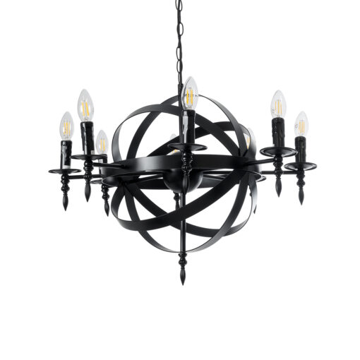 GloboStar® ESTELLE 01003 Vintage Industrial Κρεμαστό Φωτιστικό Οροφής Πολύφωτο 8 x E14 AC220-240V IP20 – Φ65 x Y50cm – Μαύρο Μεταλλικό Πολυέλαιος Πλέγμα – 5 Χρόνια Εγγύηση