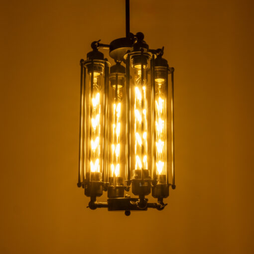 GloboStar® TUBING 01013 Vintage Industrial Κρεμαστό Φωτιστικό Οροφής Πολύφωτο 4 x E27 AC220-240V – Φ27 x Υ47cm – Μαύρο Μεταλλικό Πλέγμα – 5 Χρόνια Εγγύηση