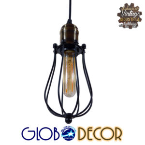 GloboStar® CAMBER 01016 Vintage Industrial Κρεμαστό Φωτιστικό Οροφής Μονόφωτο Μαύρο Μεταλλικό Πλέγμα Φ11 x Y25cm