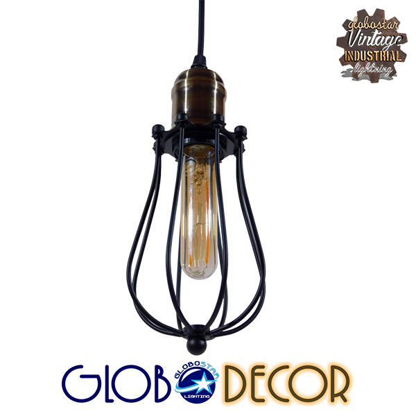 GloboStar® CAMBER 01016 Vintage Industrial Κρεμαστό Φωτιστικό Οροφής Μονόφωτο Μαύρο Μεταλλικό Πλέγμα Φ11 x Y25cm