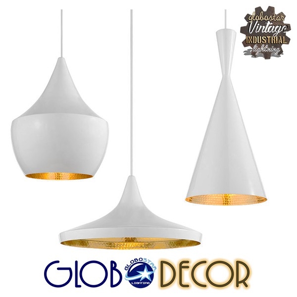 GloboStar® SHANGHAI WHITE 01026 SET 3 Μοντέρνα Κρεμαστά Φωτιστικά Οροφής Τρίφωτο 3 x E27 Λευκά Μεταλλικά Καμπάνα